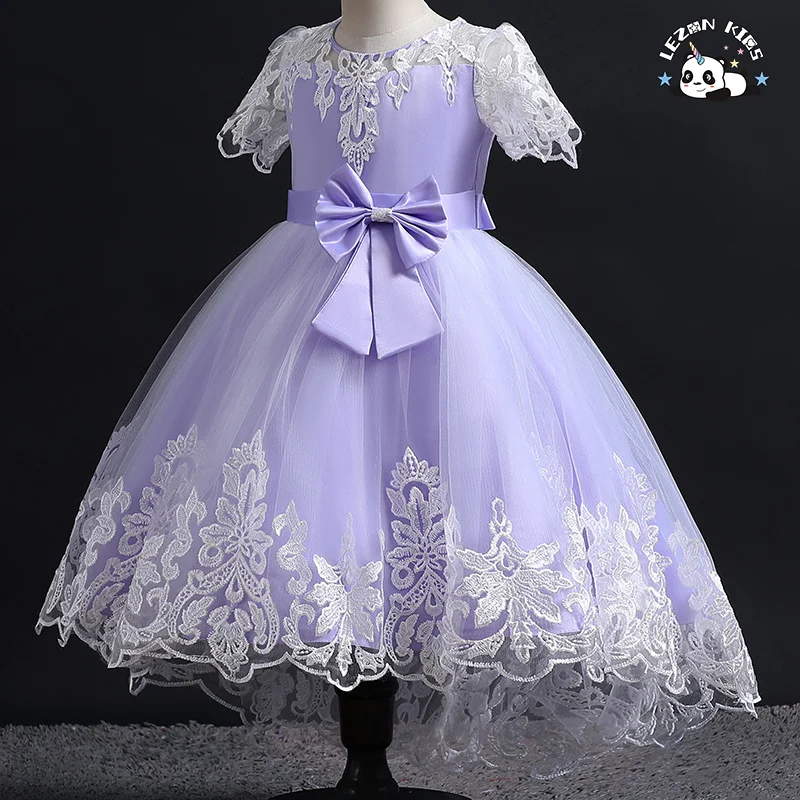 LEZONKIDS - Robes Enfants Pretty Peach Children's Girl Princess Flower Dress for Girl Summer Formal Solid